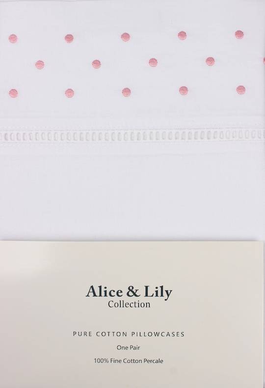 Alice & Lily pure cotton pillowcases one pair PINK DOT Code: EPC-DOT/PNK